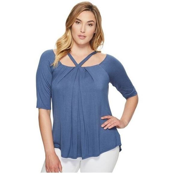 Kiyonna Blue Top 3X Destinaton Daydream Style Halter Neckline Relaxed Fit - Picture 1 of 5